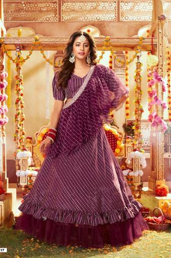 Maroon silk semi stitched lehenga choli with sequence & thread work