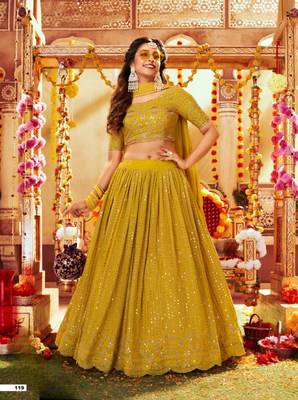 Yellow georgette lehenga choli with Sequin & thread work 1