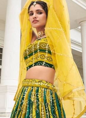 multicolor georgette lehenga set with choli and dupatta  2