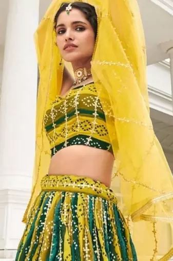 multicolor georgette lehenga set with choli and dupatta 