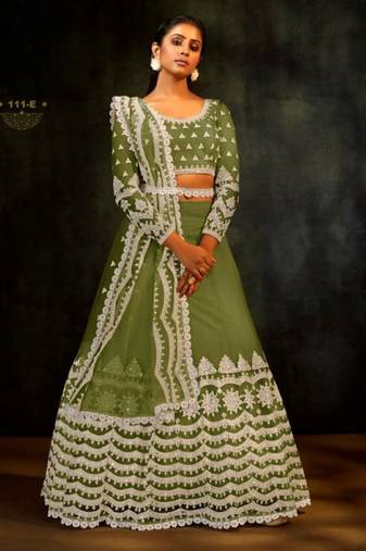 green net lehenga set with choli and dupatta 