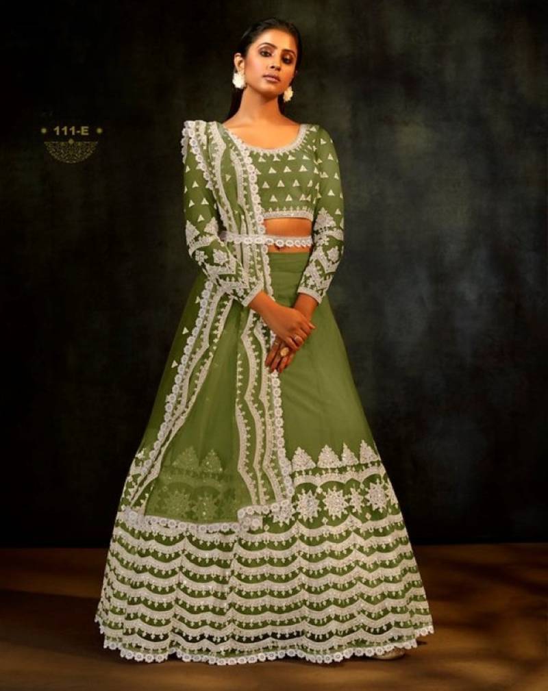 green net lehenga set with choli and dupatta 