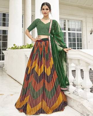 Multicolor georgette lehenga choli with Sequin & thread work 1