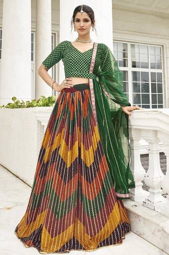 Multicolor georgette semi stitched lehenga choli with sequence & thread work