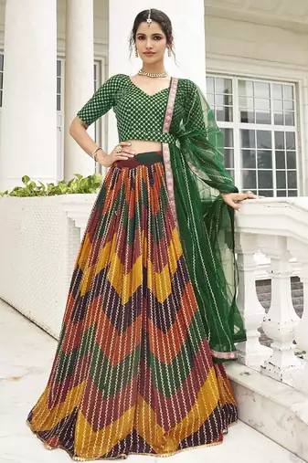 Multicolor georgette semi stitched lehenga choli with sequence & thread work