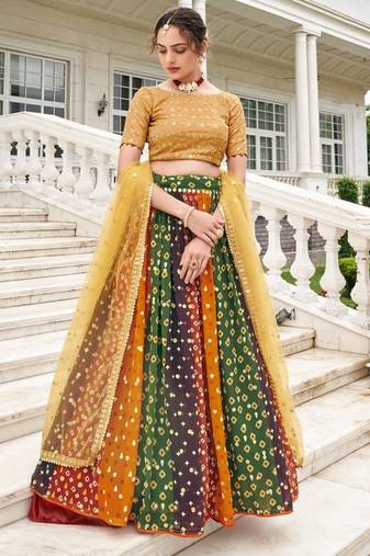 multicolor georgette lehenga set with choli and dupatta 