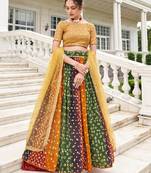 multicolor georgette lehenga set with choli and dupatta 
