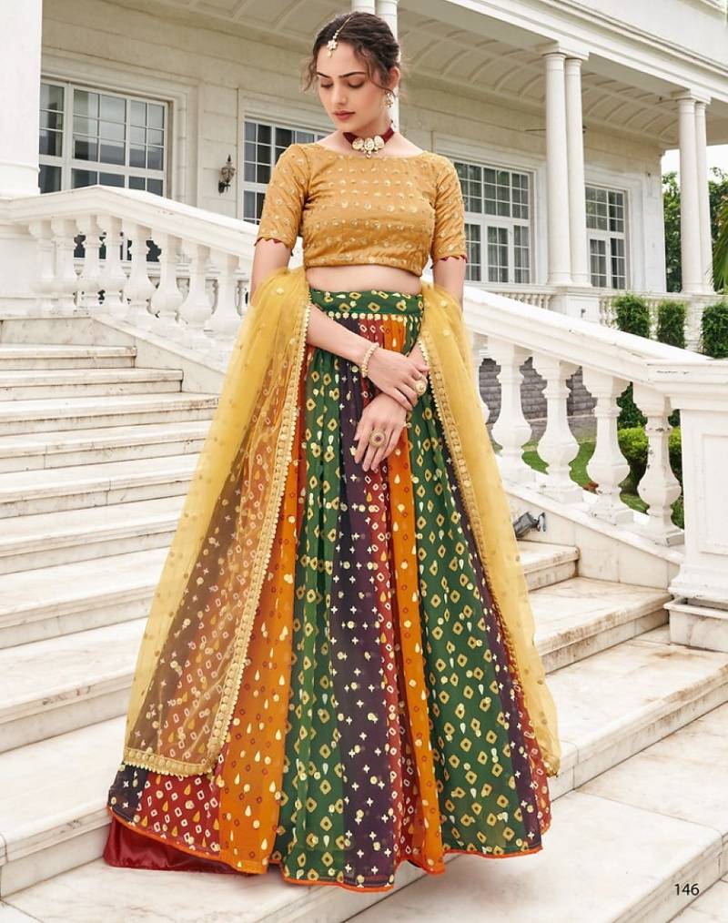 multicolor georgette lehenga set with choli and dupatta 