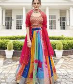 multicolor georgette lehenga set with choli and dupatta 
