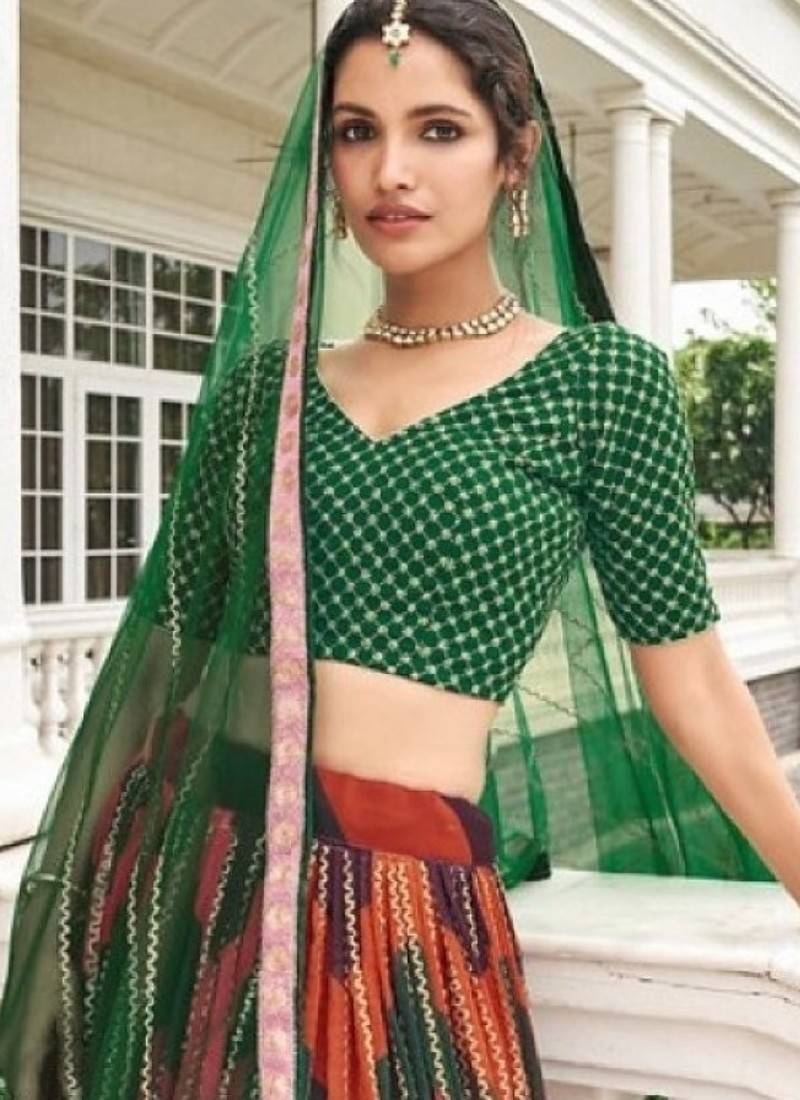 Multicolor georgette semi stitched lehenga choli with sequence & thread work