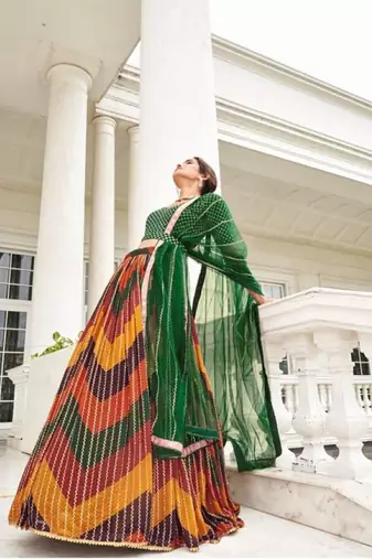 Multicolor georgette semi stitched lehenga choli with sequence & thread work