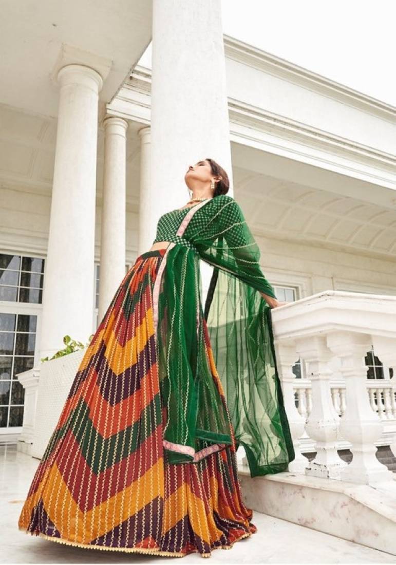 Multicolor georgette semi stitched lehenga choli with sequence & thread work