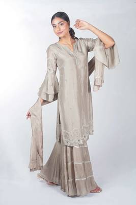 Beige embroidered silk sharara set 3
