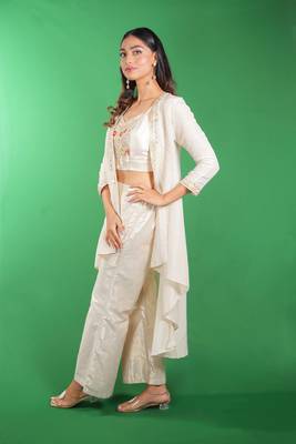 Beige embroidered linen co ord set 2