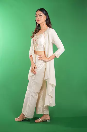 Beige embroidered linen co ord set