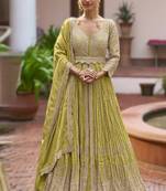 Green chinon embroidered top dupatta & skirt set