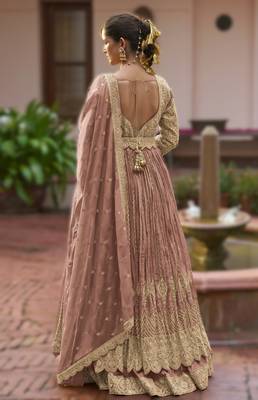 Peach chinon embroidered top dupatta & skirt set 2