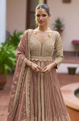 Peach chinon embroidered top dupatta & skirt set 3