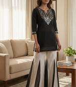 Black vichitra silk mirror work set