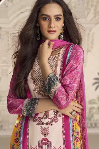 Pink crerpe silk mirror work designer plazzo suit