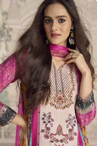 Pink crerpe silk mirror work designer plazzo suit
