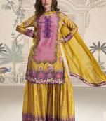 Yellow crerpe silk mirror work designer plazzo suit