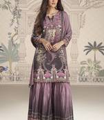 Onion pink crerpe silk mirror work designer plazzo suit