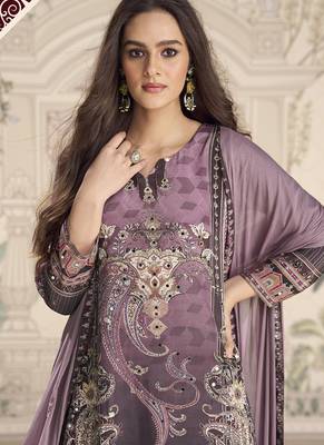 Onion pink crerpe silk mirror work designer palazzo suit 2