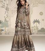 Beige crerpe silk mirror work designer plazzo suit
