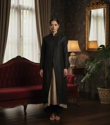 Black & beige vichitra silk jacket set