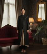 Black & beige vichitra silk jacket set