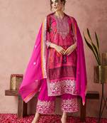 faux georgette fabric zari embroidery straight suit with dupatta