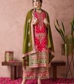 Pink faux georgette fabric zari embroidery straight suit with dupatta