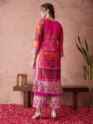 faux georgette fabric zari embroidery straight suit with dupatta 2