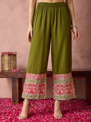 Pink faux georgette fabric zari embroidery straight suit with dupatta 3