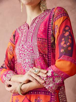 faux georgette fabric zari embroidery straight suit with dupatta 4