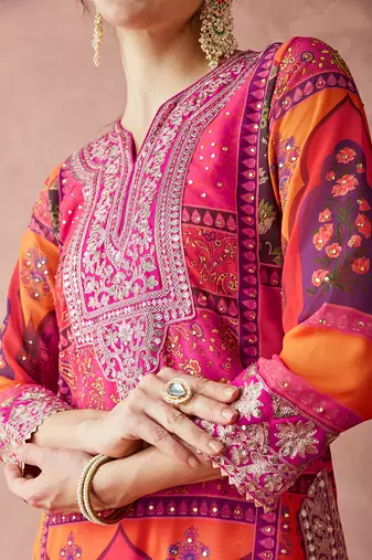 faux georgette fabric zari embroidery straight suit with dupatta