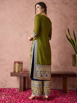 women's faux georgette fabric zari embroidery straight suit with dupatta 2