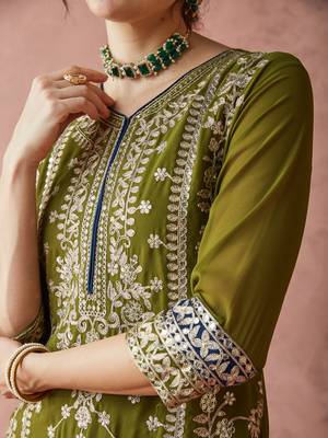 women's faux georgette fabric zari embroidery straight suit with dupatta 4