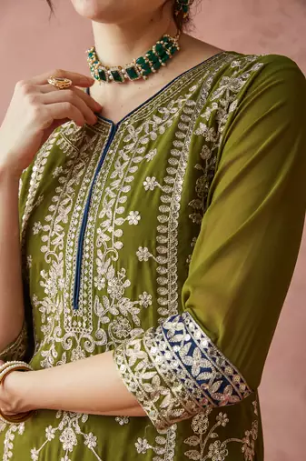 women's faux georgette fabric zari embroidery straight suit with dupatta