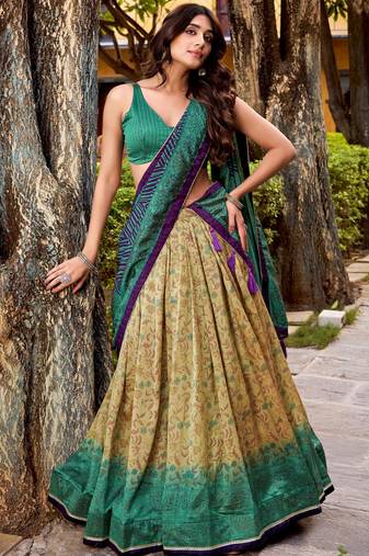 Gorgeous Green Digital Printed Silk Bridesmaid Lehenga Choli