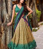 green digital printed silk lehenga set choli with dupatta