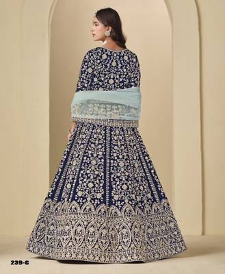 Blue velvet anarkali suit with dupatta 4
