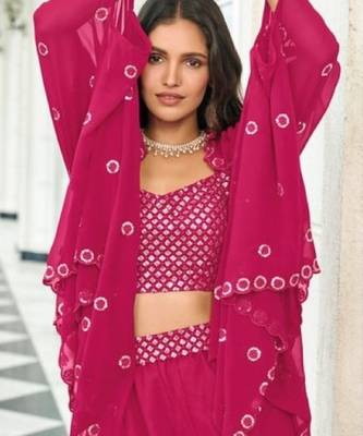 Magenta georgette free size stitched lehenga choli with sequin & thread  2