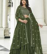 Mehendi georgette free size stitched lehenga choli with sequence & thread work