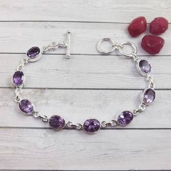 Eight amethyst stone silver bracelet | 925 sterling silver | handmade gemstone bracelet | statement jewelry for her 1