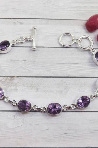 Eight amethyst stone silver bracelet | 925 sterling silver | handmade gemstone bracelet | statement jewelry for her