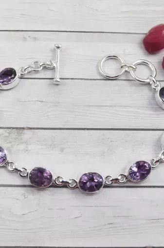 Eight amethyst stone silver bracelet | 925 sterling silver | handmade gemstone bracelet | statement jewelry for her