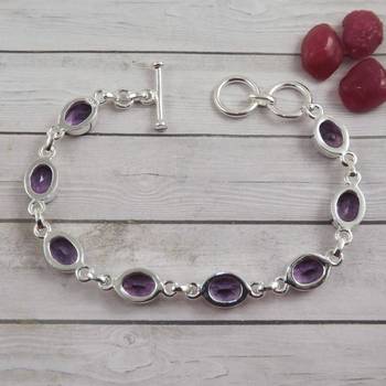 Eight amethyst stone silver bracelet | 925 sterling silver | handmade gemstone bracelet | statement jewelry for her 2