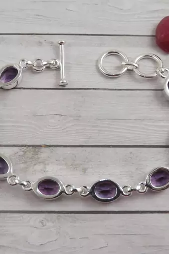 Eight amethyst stone silver bracelet | 925 sterling silver | handmade gemstone bracelet | statement jewelry for her